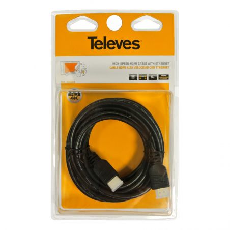 Cable HDMI Alta Velocidad con Ethernet macho - macho Negro 3m Televes