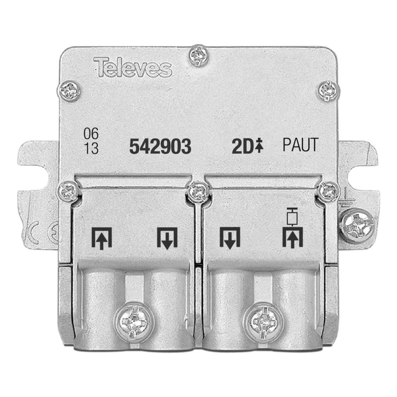 Mini-repartidor con PAU 5-2400MHz conector EasyF 2 salidas 4.5/4.3dB Televes