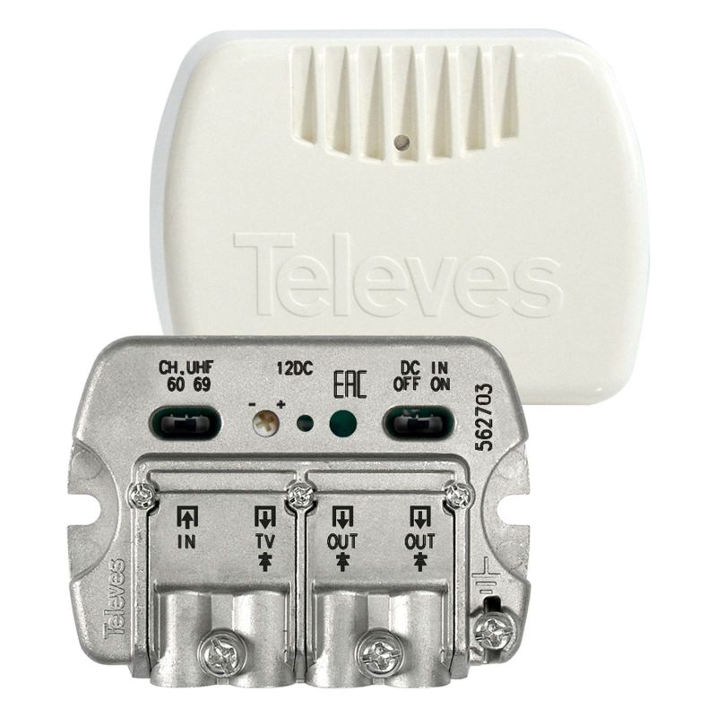 Amplificador de vivienda NanoKom 3 salidas (2+TV) VHF/UHF - LTE Ready 23dB Televes