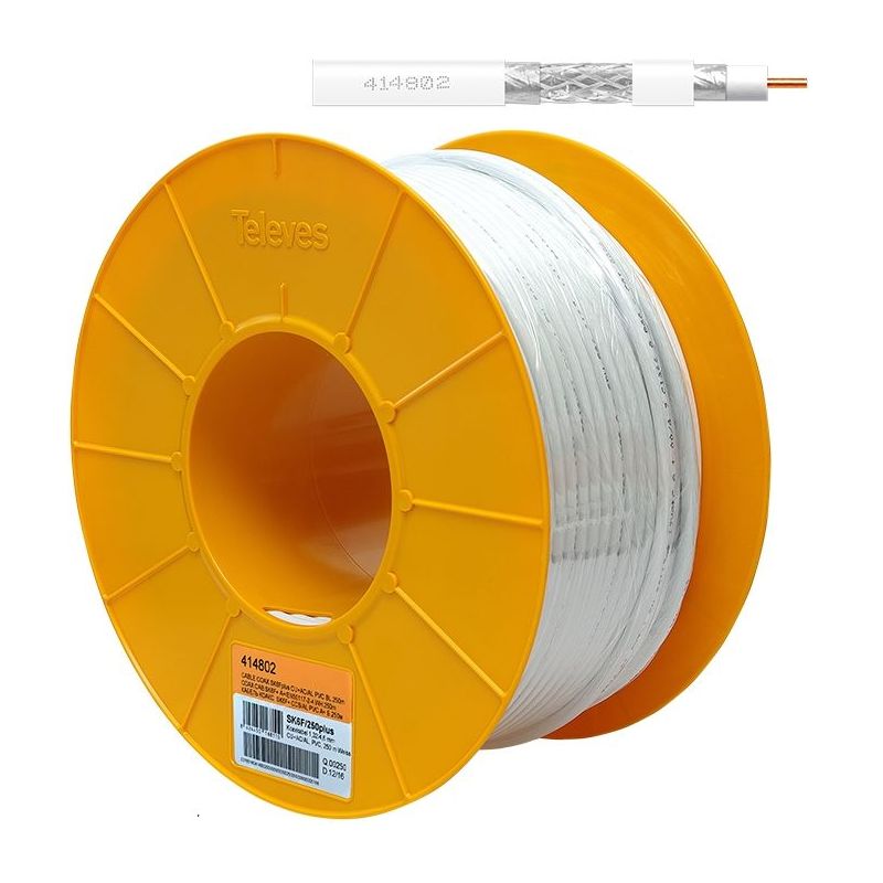 Bobina de plástico 250m cable coaxial SK6Fplus Blanco Televes