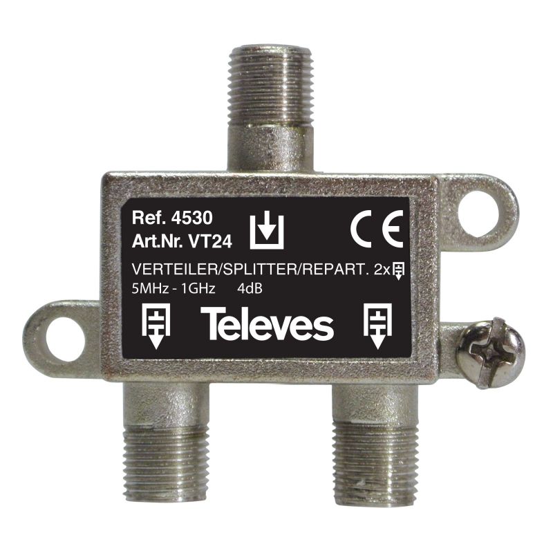 Repartidor 2 salidas 4dB conectores F interior SCATV 100 unidades Televes