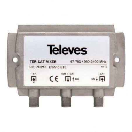 Mixer MATV-FI 2e / 1s F 47..790-950..2400MHz + DC Televes
