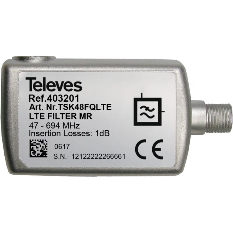 Filtre LTE700/5G Rejet moyen Connecteur F 47...694 MHz VHF/UHF (C21-48) Televes