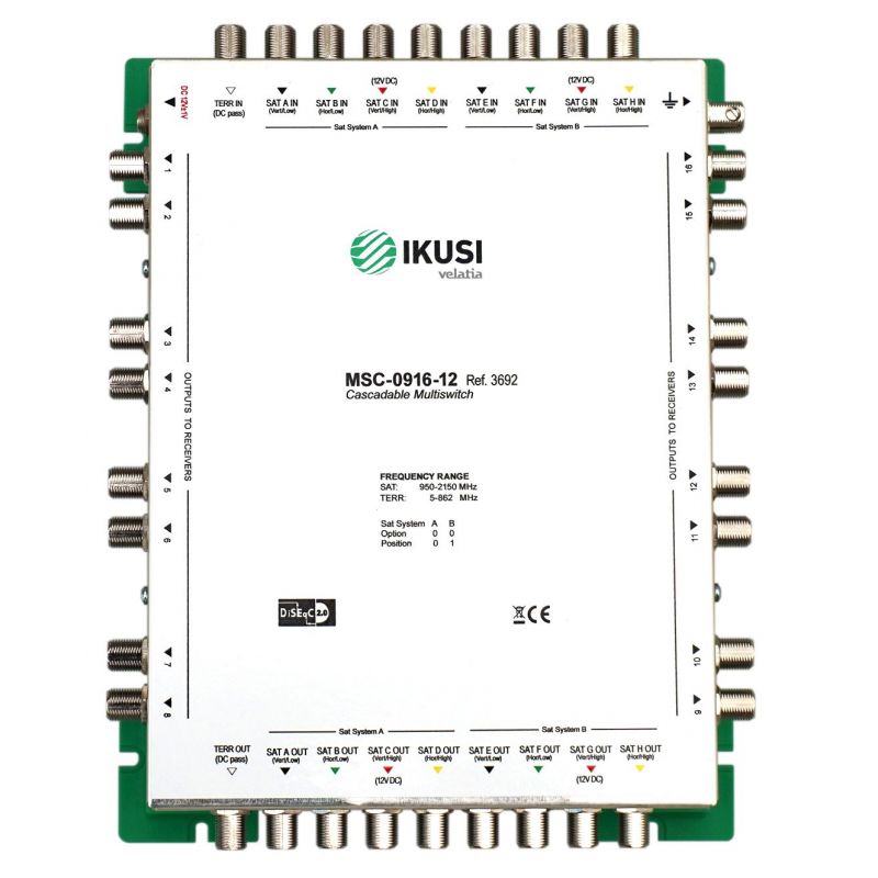 Ikusi MSC-0916 Cascadable multiswitch 9 inputs 16 outputs -12 dB