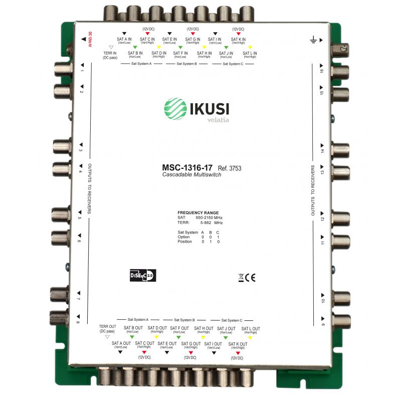 Ikusi MSC-1316 Multiswitch cascadable 13 entradas 16 salidas -17 dB
