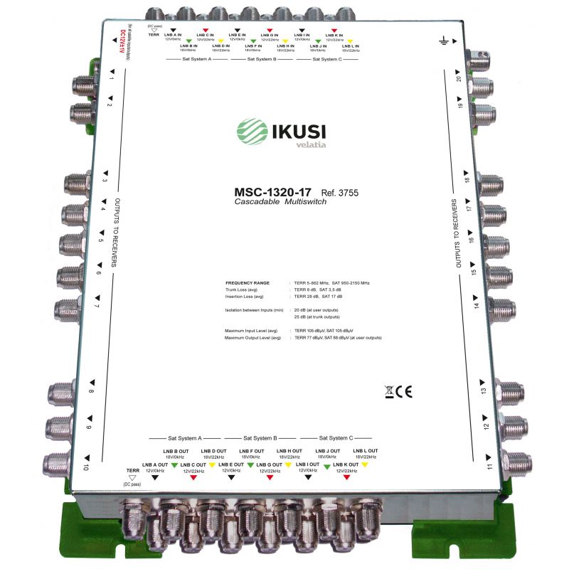 Ikusi MSC-1320 Multiswitch cascadable 13 entradas 20 salidas -17 dB