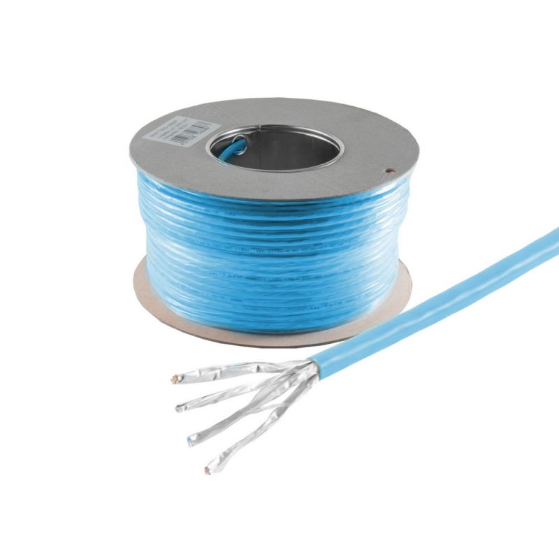 Bobina Cable de instalación CAT8. S/FTP, LSZH, azul, 100m