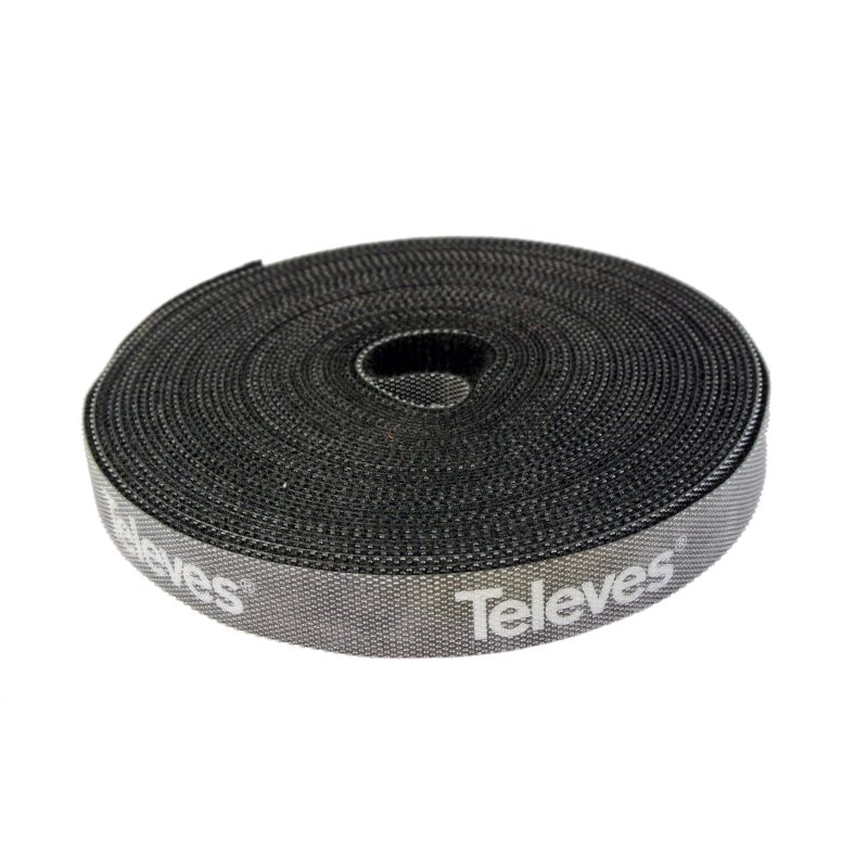 Cinta de velcro para cables rollo 8m, ancho 15mm Negra Televes