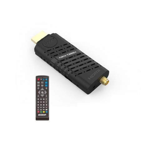 EDISION Nano T265+ Receptor dongle HDMI Terrestre TDT DVB-T2 y por Cable DVB-C,  H265 HEVC, FTA, Full HD, PVR, USB, HDMI, Sensor IR, Soporte USB WiFi, Mando  a Distancia Universal 2en1 