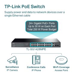 TP-LINK 28-Port Gigabit Easy Smart Switch with 24-Port PoE+