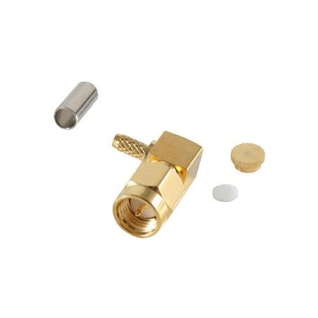 90 ° SMA connector, crimped, angular version, gold plated, RG 174 / U