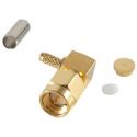 90 ° SMA connector, crimped, angular version, gold plated, RG 174 / U