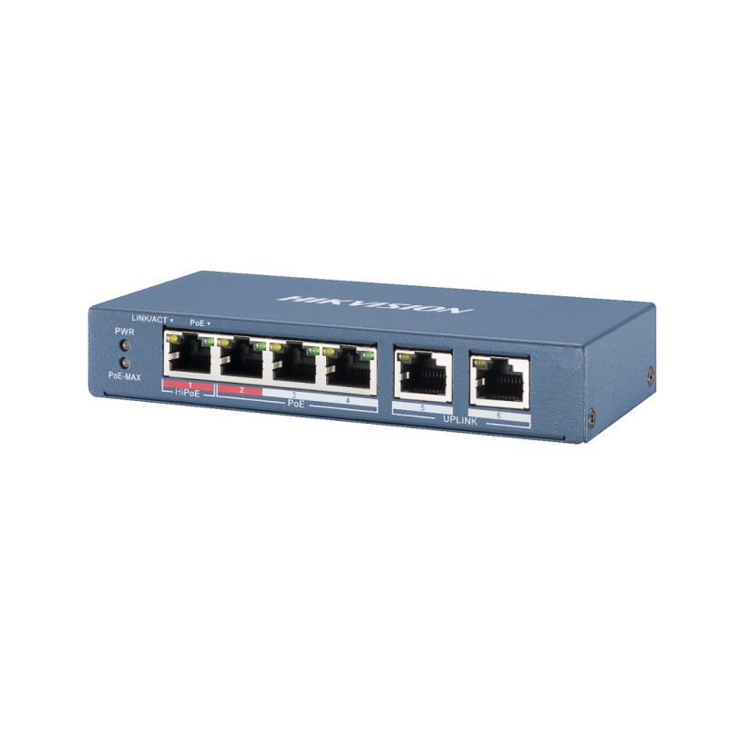 Hikvision Basic DS-3E0106HP-E PoE+ switch with 4 copper ports…