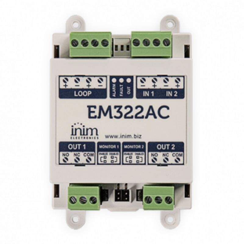 Inim EM322AC Module, 2 entrées et 2 sorties relais @230 Vac