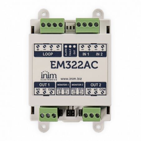 Inim EM322AC Module, 2 entrées et 2 sorties relais @230 Vac