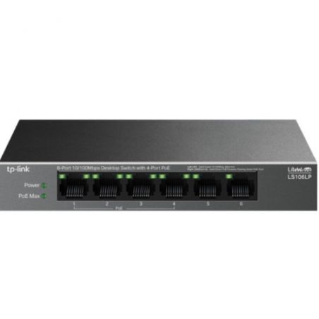 TP-LINK LS106LP Tp link desktop switch Interface - 6 10/100 Mbps RJ45 ports (4 10/100 Mbps 802.3af…
