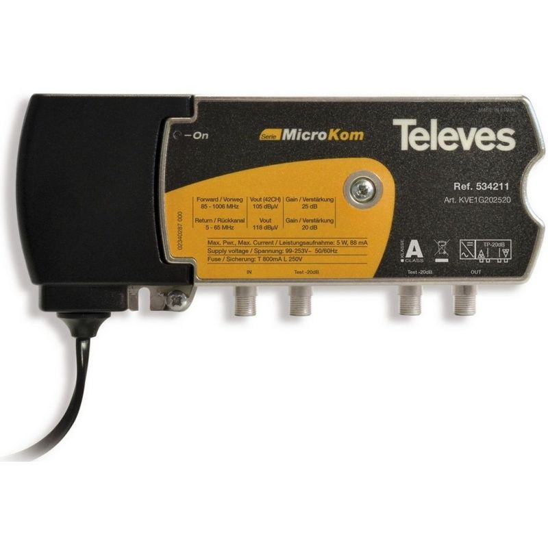 Televés MicroKom: Central amplificadora de línea T4 RET/MATV G(-||20)/(20||25)dB