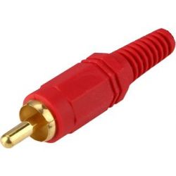 Red male RCA plug gold plated, for soldering or replacement. AP 51400-RG