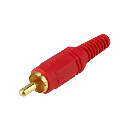 Red male RCA plug gold plated, for soldering or replacement. AP 51400-RG