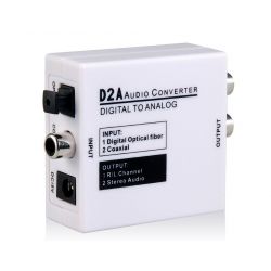 Conversor áudio digital óptico Toslink (S/PDIF) ou RCA para áudio analógico 2xRCA ou Jack 3,5 mm