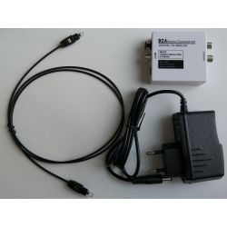 Conversor áudio digital óptico Toslink (S/PDIF) ou RCA para áudio analógico 2xRCA ou Jack 3,5 mm
