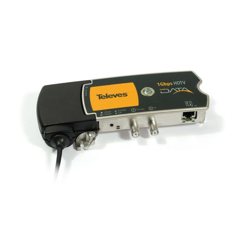CoaxData Transmissor/Receptor Dados 1Gbps-HDTV por Coaxial, 1 Conector Ethernet e 2 Conectores F Televes