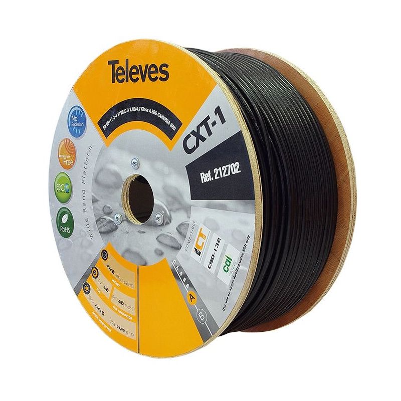 Cardboard coil 100m coaxial cable CXT-1 17VAtC.A Black Televes