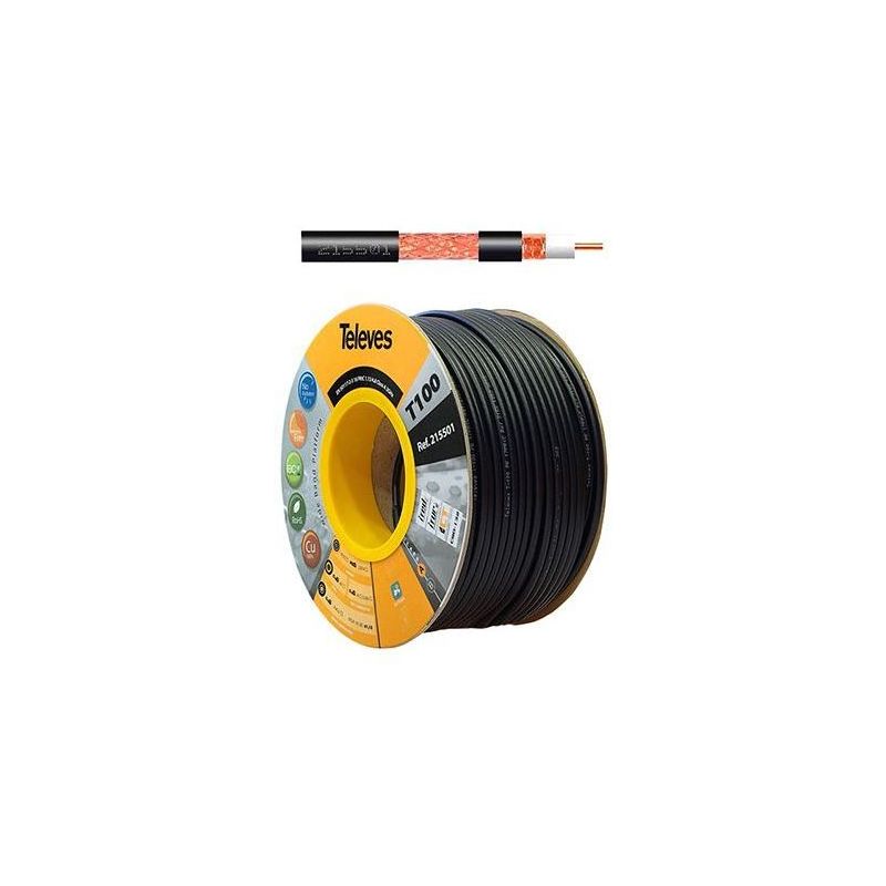 Câble coaxial 100m bobine T100plus Fca/A 16VRtC Noir Televes