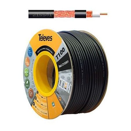 Cardboard coil 100m coaxial cable T100plus Fca/A 16VRtC Black Televes